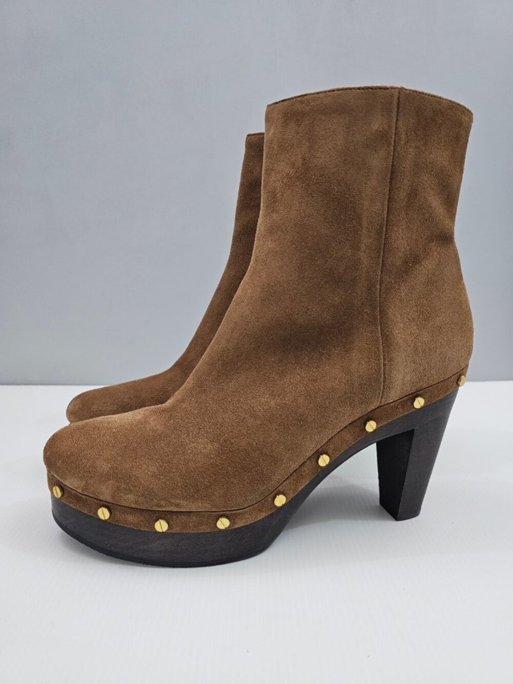 Veronica Beard Gavi Studded Ankle Boot 11 Hazelwood Brown Suede Platform Heel
